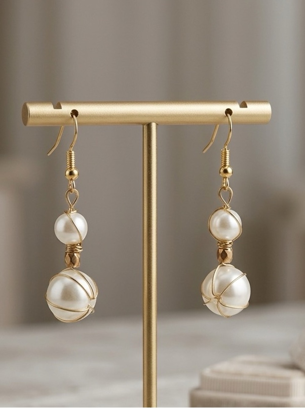 Exquisite  Celeste Wire-Wrapped Pearl Drop Earrings
